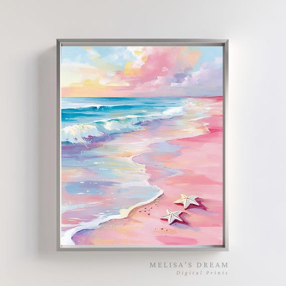 Pastel Beach Ocean Waves With Starfish Art Print