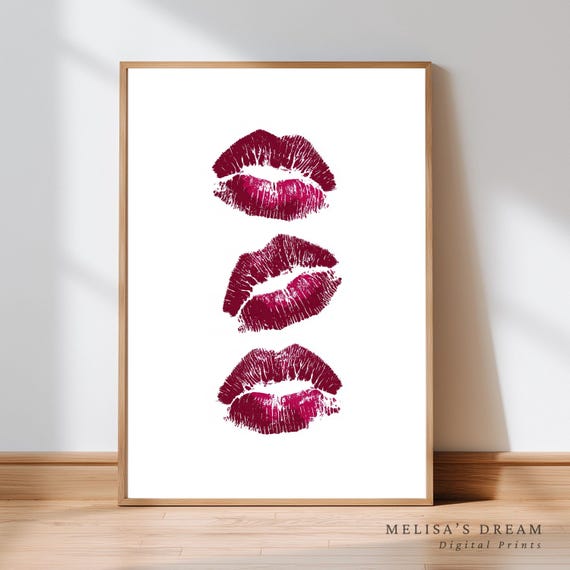 Lipstick Kiss Print Wall Art Red Lips Makeup Room Decor Mark Poster Glam Beauty Salon Artwork