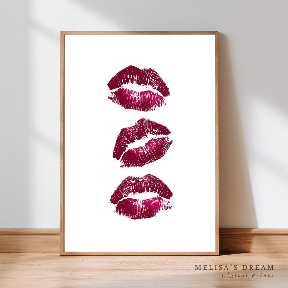 Red Lipstick Kiss Marks Glam Chic Makeup Room Beauty Trio Poster