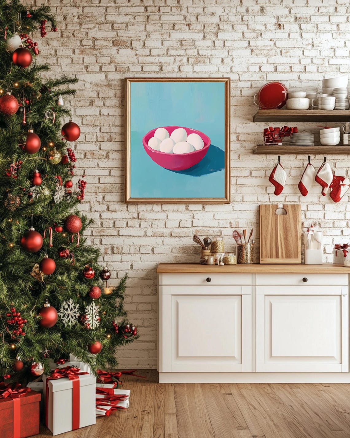 White Eggs In A Pink Bowl Minimalist Teal Kitchen Art Poster - Image 3