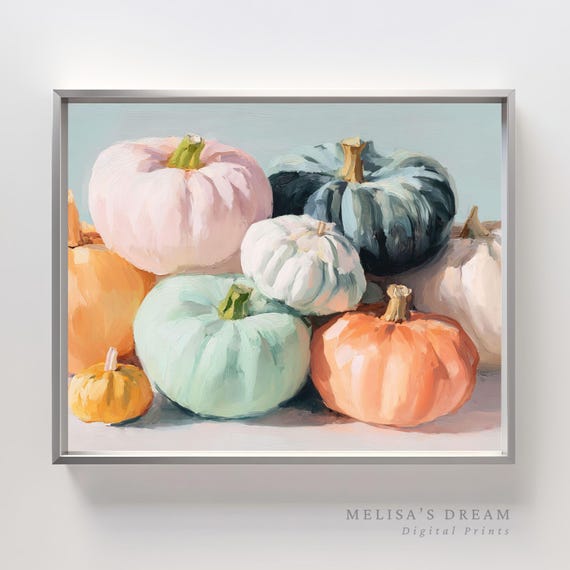 Pastel Pumpkin Wall Art Fall Farmhouse Decor Modern Autumn Harvest Halloween Print
