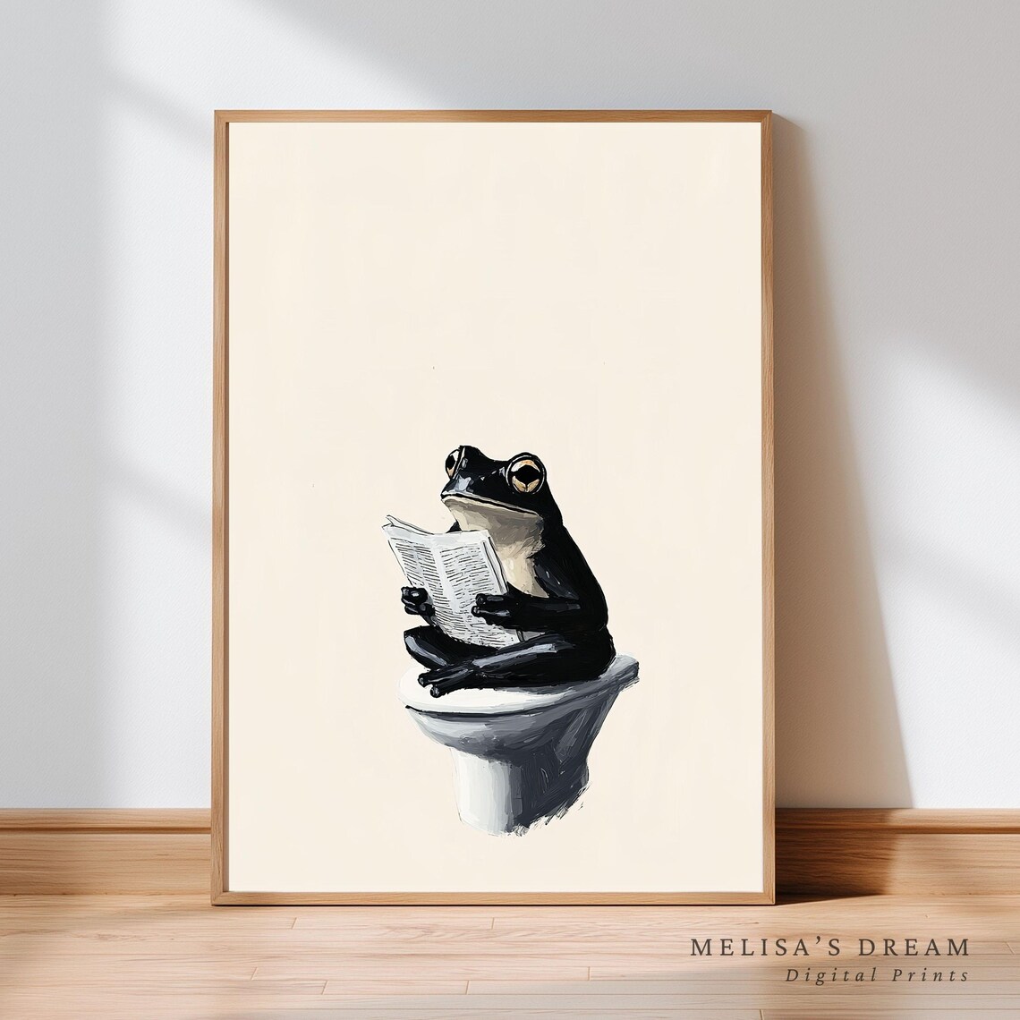 Funny Frog On Toilet Poster Print, Quirky Bathroom Humor