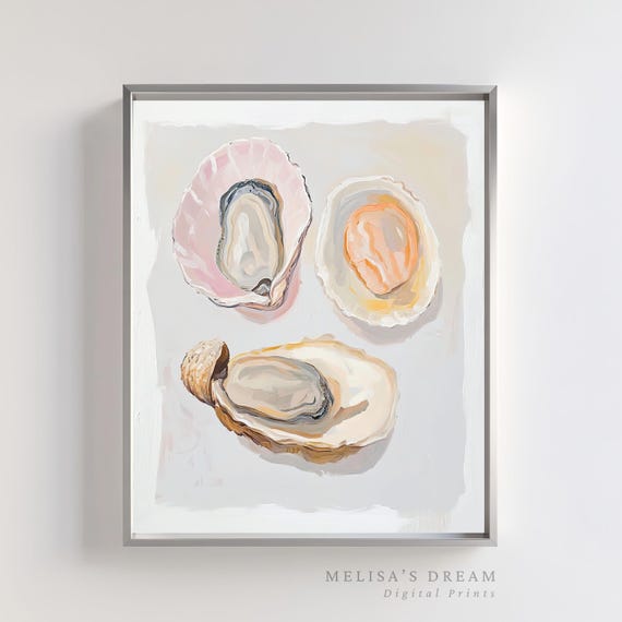 Abstract Oyster Shell Painting Ocean Food Portrait Coastal Print Modern Seafood Wall Art Rustic Lovers Gift