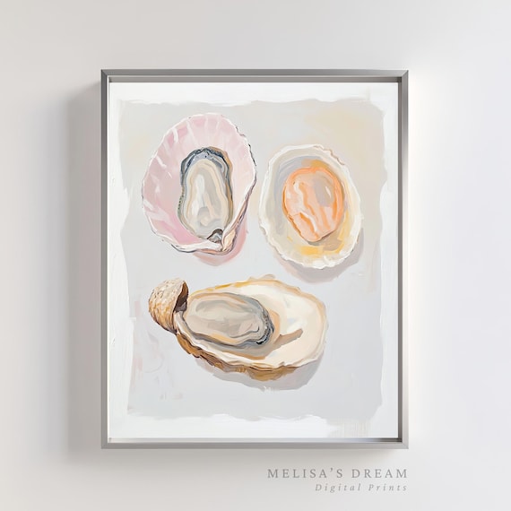 Abstract Oyster Shell Trio Pastel Coastal Seafood Kitchen Print
