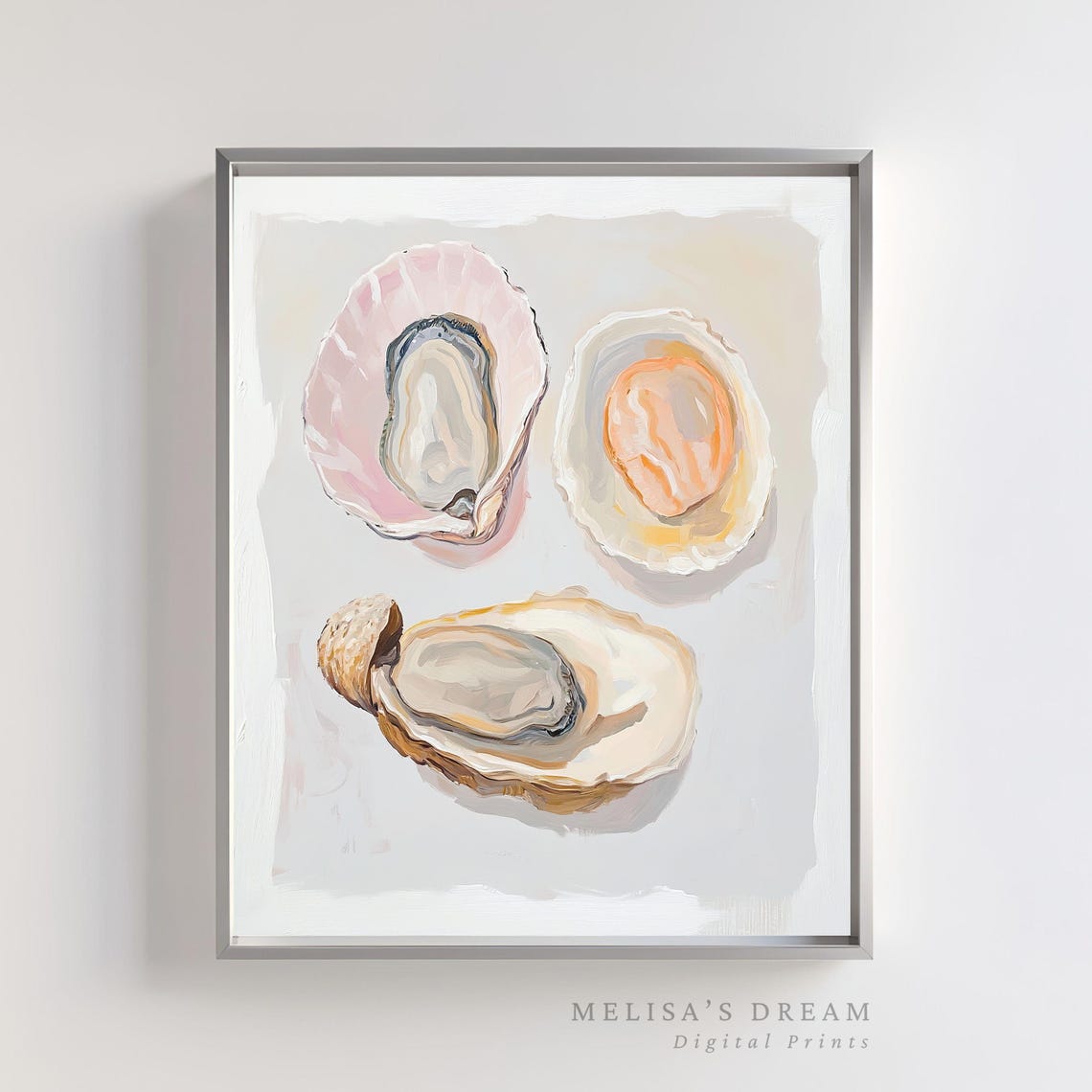 Abstract Oyster Shell Painting Ocean Food Portrait Coastal Print Modern Seafood Wall Art Rustic Lovers Gift