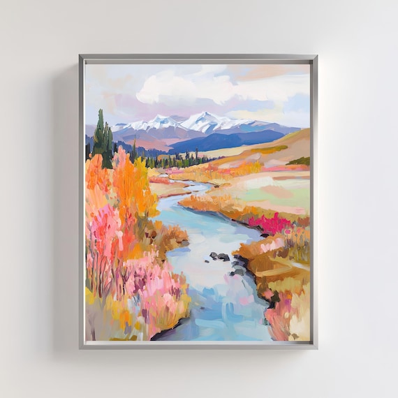 Autumn Landscape Art Print, Rustic River Scene