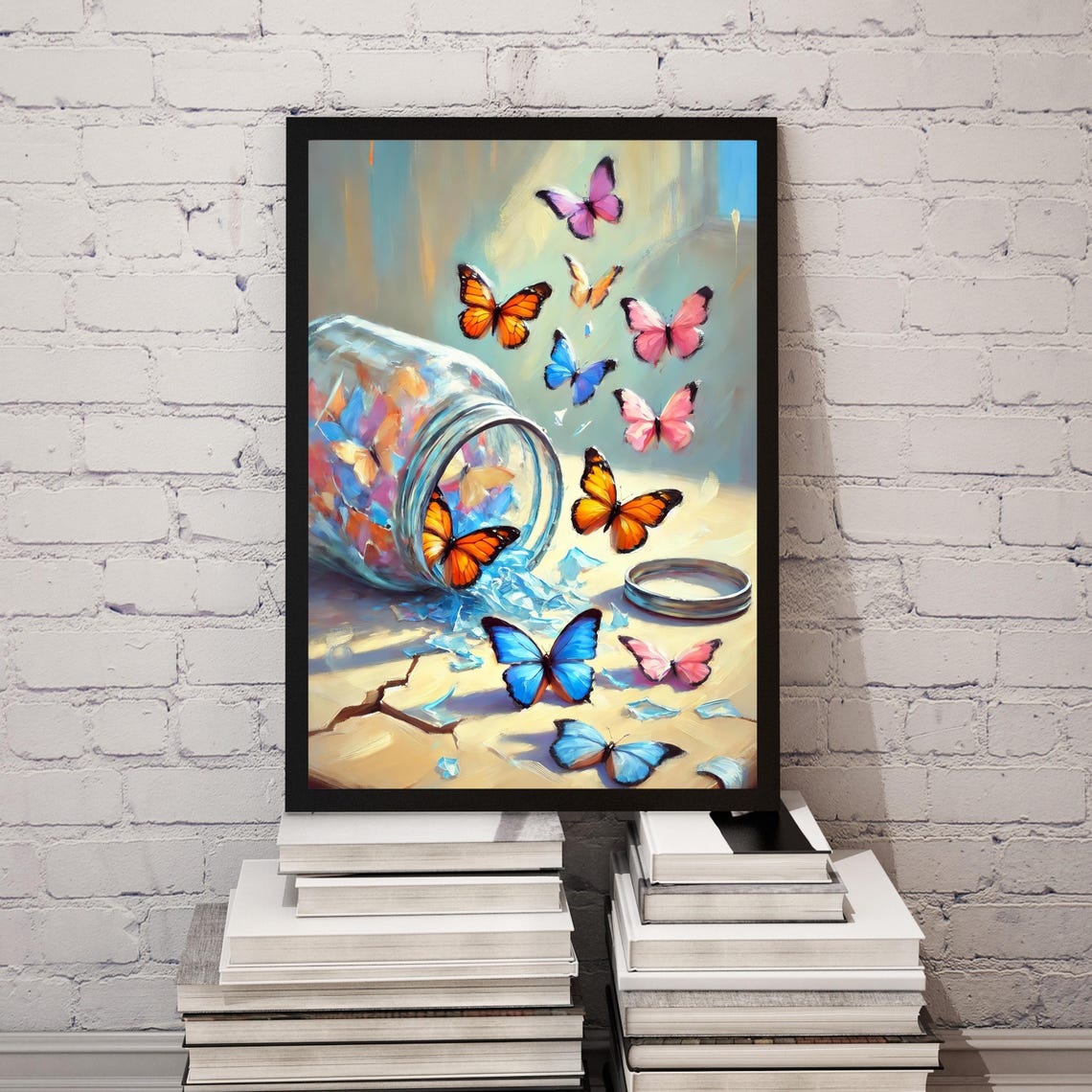 Butterflies Escaping From Glass Jar Colorful Nature Art Poster - Image 3