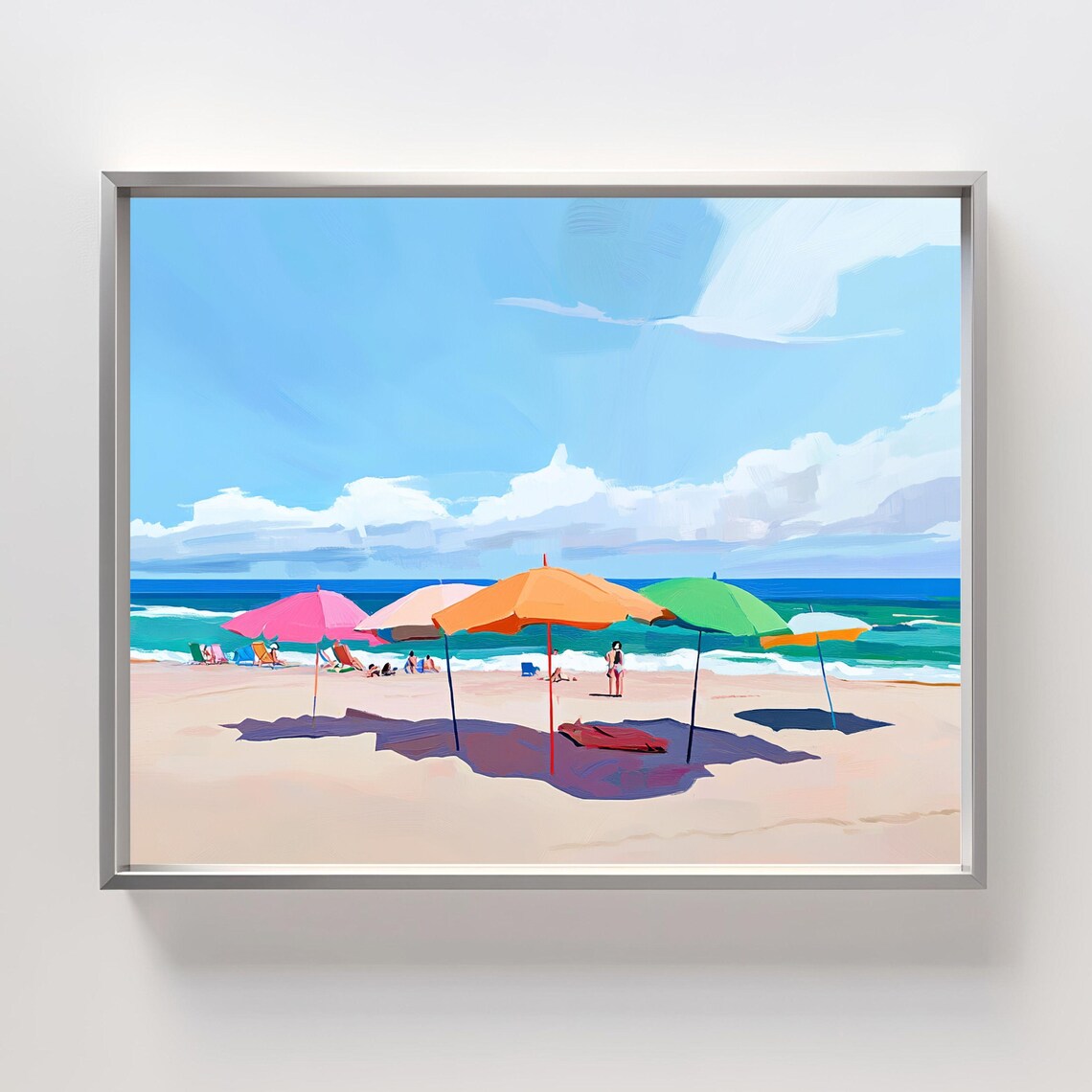 Beach Landscape Painting, Vibrant Coastal Scene