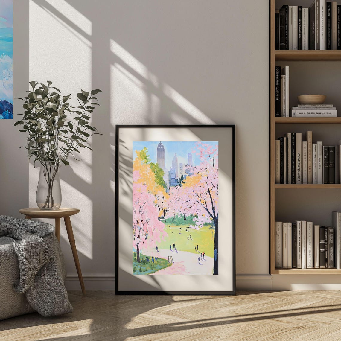 Cherry Blossom Central Park Wall Art Spring Cityscape Decor Pink Blossom Trees Nature Art For Home New York Artwork - Image 3