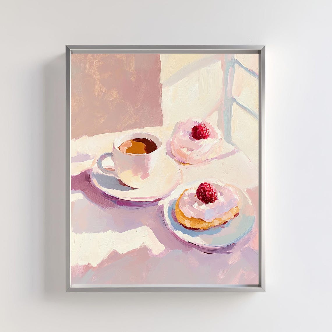 Coffee And Raspberry Pastries Pastel Kitchen Painting Poster