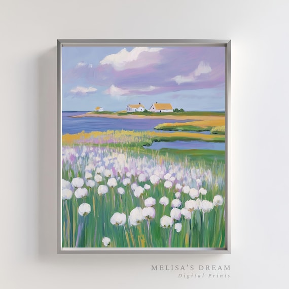 Coastal Wildflower Meadow Seaside Cottage Pastel Dreamy Painting Poster