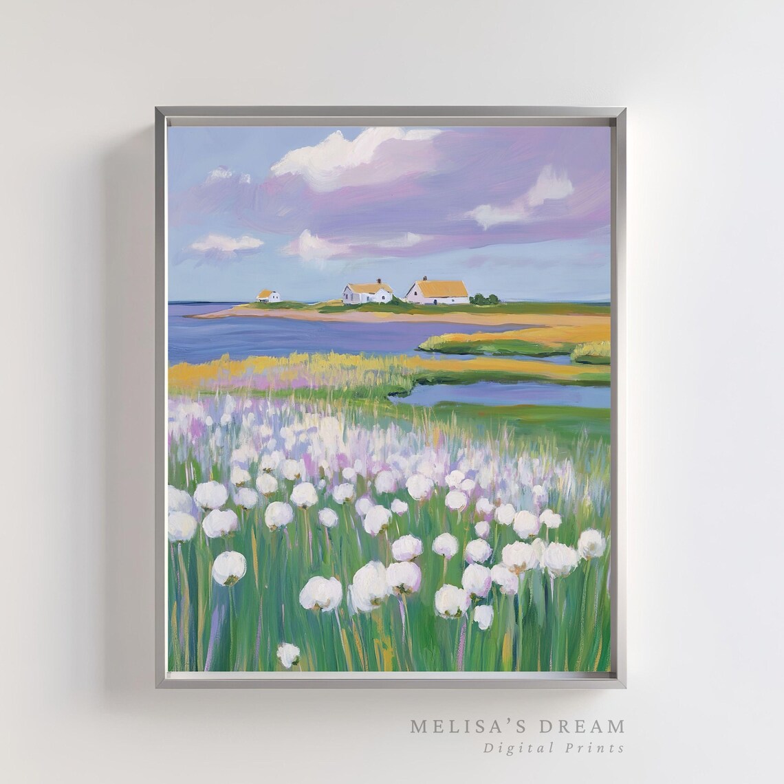 Coastal Wildflower Meadow Seaside Cottage Pastel Dreamy Painting Poster
