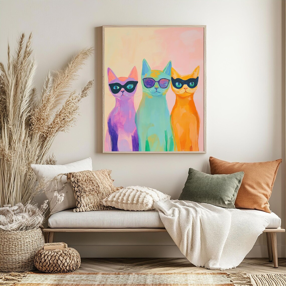 Cool Cat Funky Pop Art Cat Decor, Wall Art Print - Image 3
