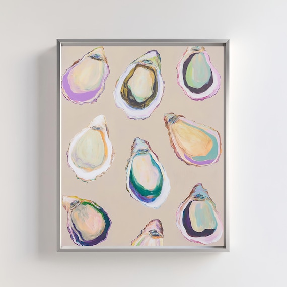 Colorful Oyster Shells Pastel Coastal Nautical Painting Print