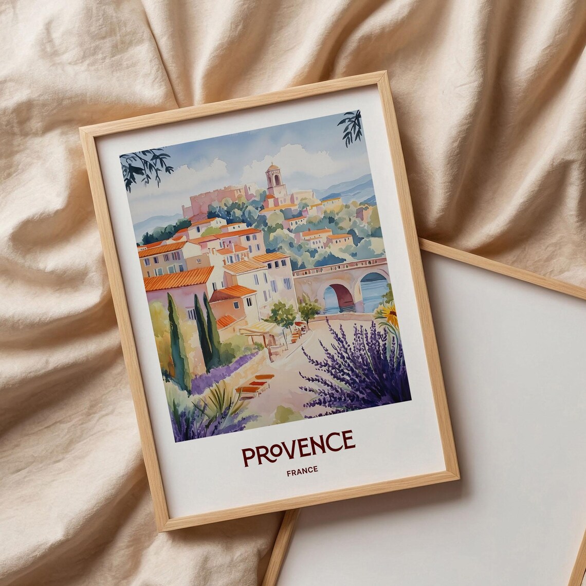 Provence France Lavender Village Bridge Watercolor Travel Poster - Image 3