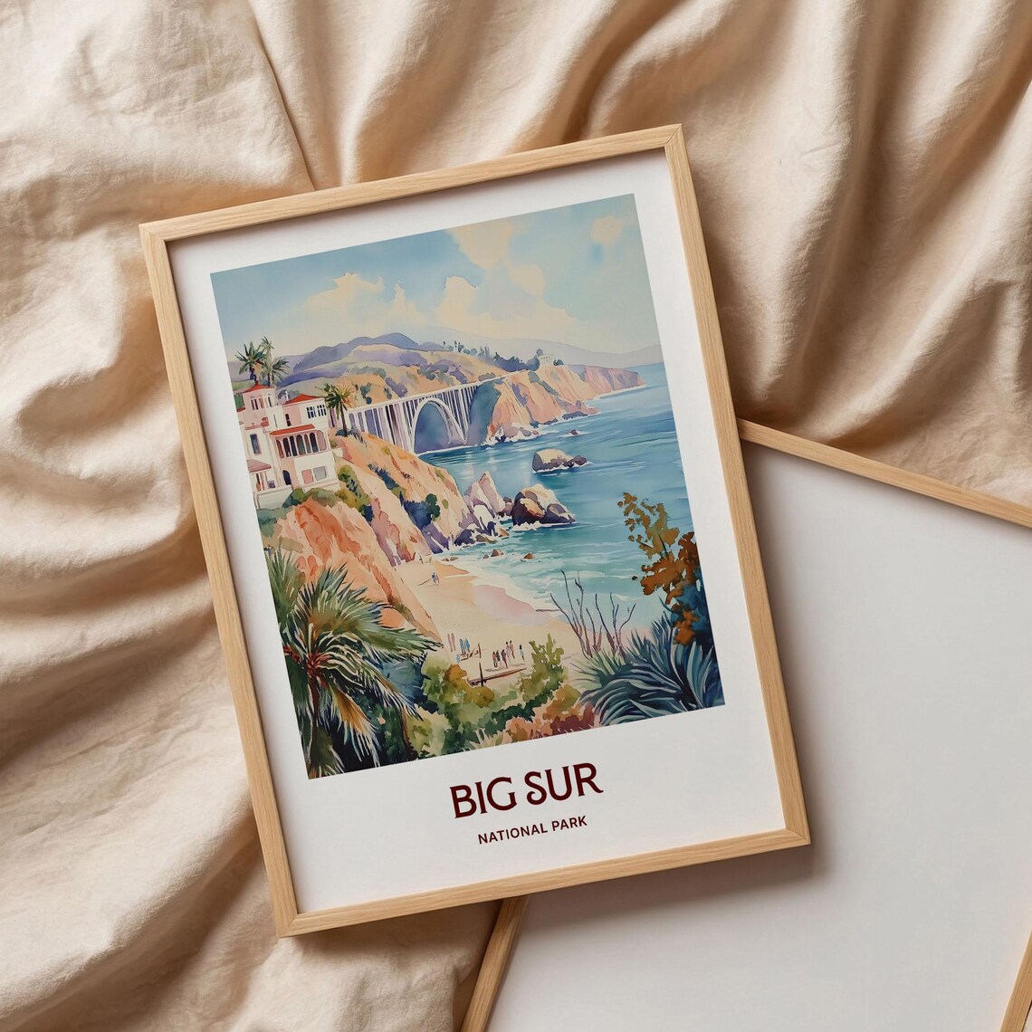 Big Sur California Coastal Bridge Watercolor Scenic Road Trip Travel Poster - Image 3