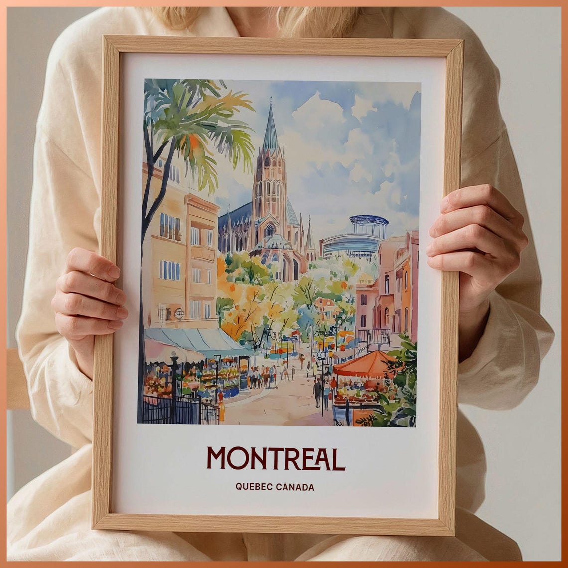 Montreal Quebec Canada Cathedral Street Watercolor Travel Poster