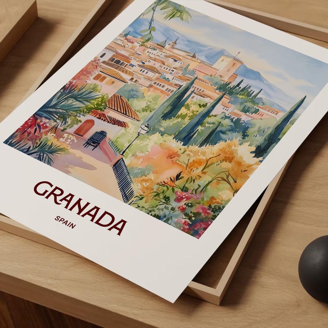 Granada Spain Alhambra Fortress Watercolor Poster Cypress Hills - Image 2