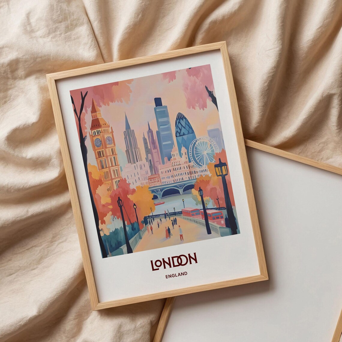 London England Big Ben Shard London Eye Bridge Travel Art Poster - Image 3