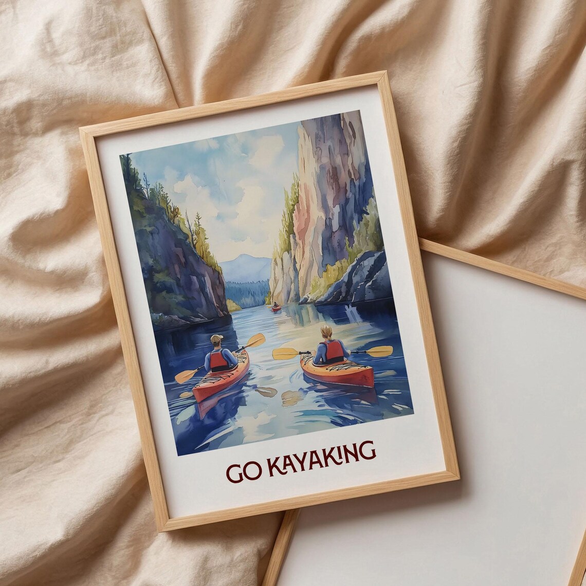 Go Kayaking Mountain Lake Watercolor Outdoor Sport Art Poster - Image 3