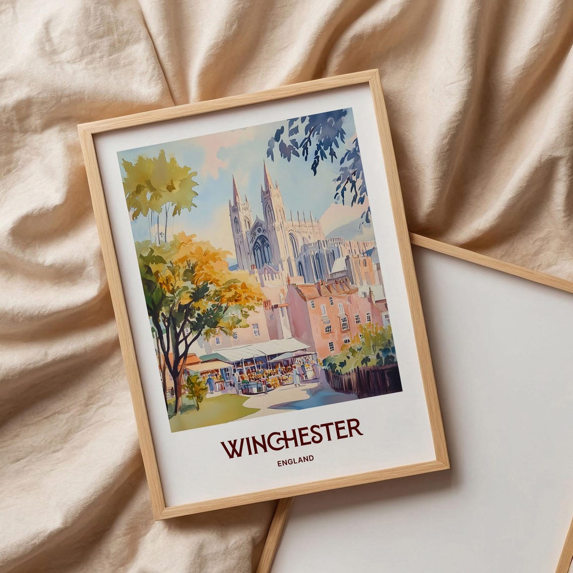 Winchester England Cathedral Market Square Watercolor Travel Poster - Image 3