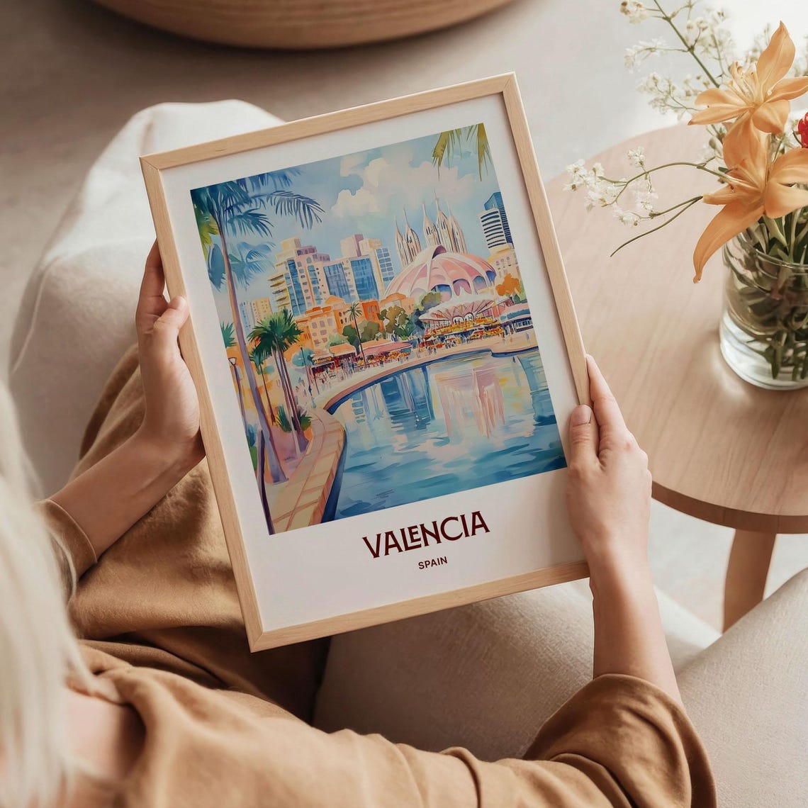 Valencia Spain Modern Waterfront Promenade Watercolor City Poster - Image 5