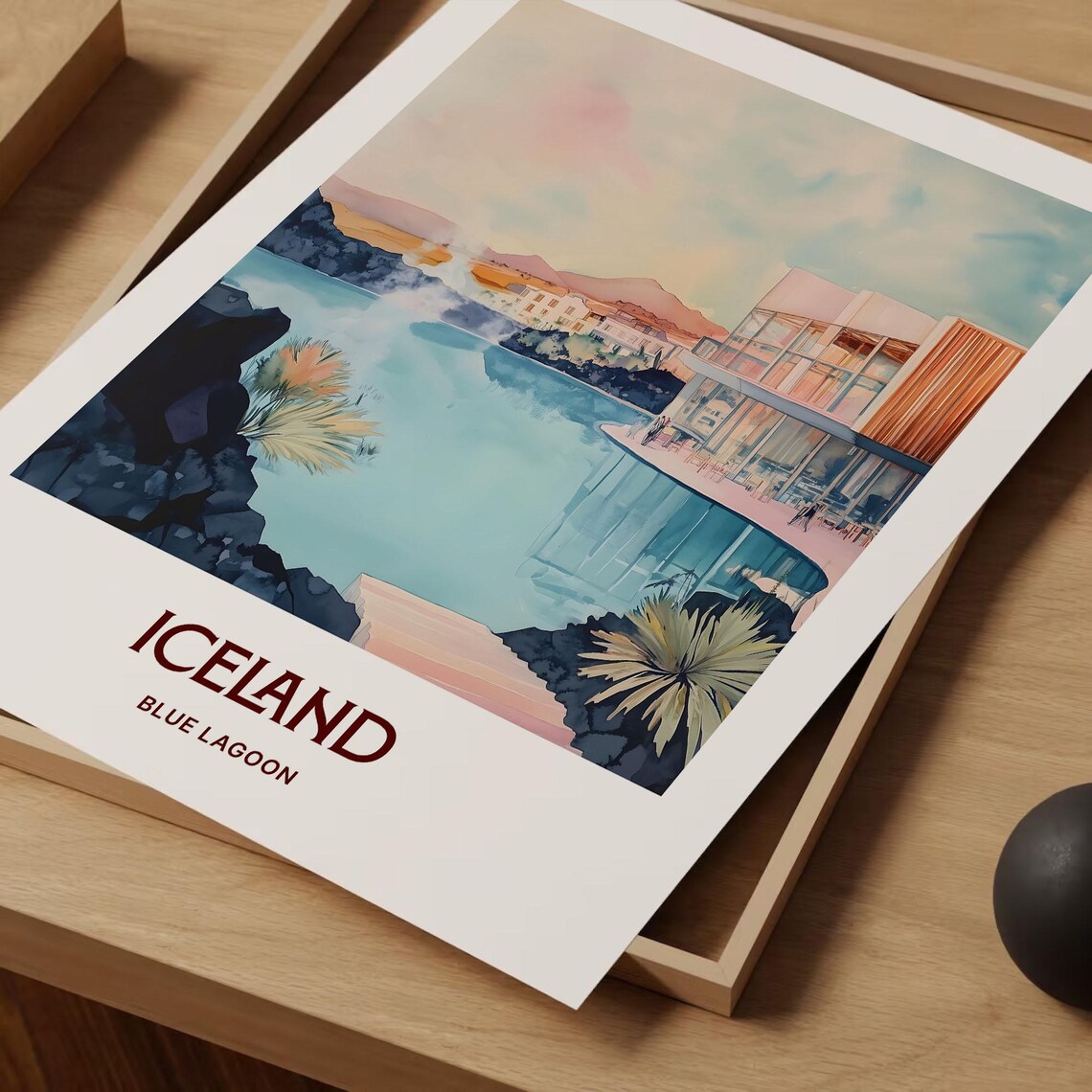 Iceland Blue Lagoon Watercolor Geothermal Spa Rocky Shores Travel Poster - Image 2