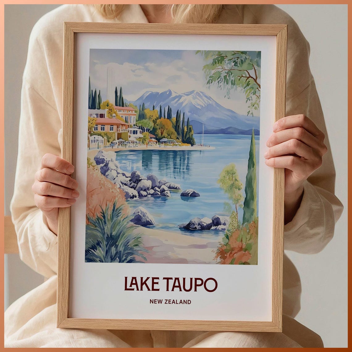 Lake Taupo Travel Print Minimalist Wall Art New Zealand Home Dcor Pastel Cityscape Art Gift For Art Lovers C35 625