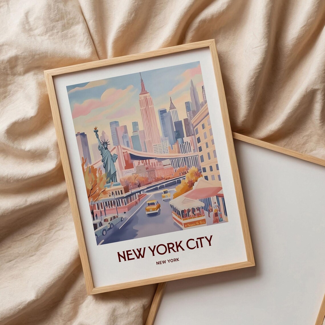 New York City Skyline Statue Of Liberty Watercolor Travel Poster - Image 3