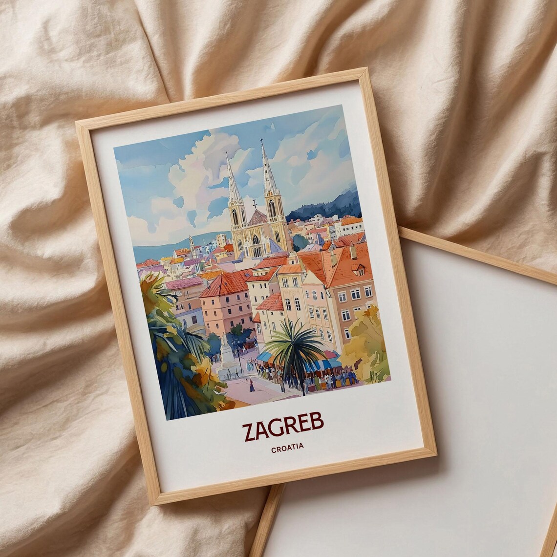 Zagreb Croatia Cathedral Twin Spires Old Town Watercolor Travel Poster - Image 3