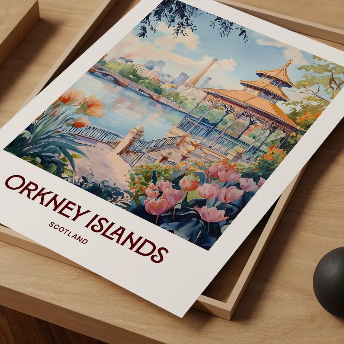 Orkney Islands Scotland Riverside Pavilion Garden Travel Poster - Image 2
