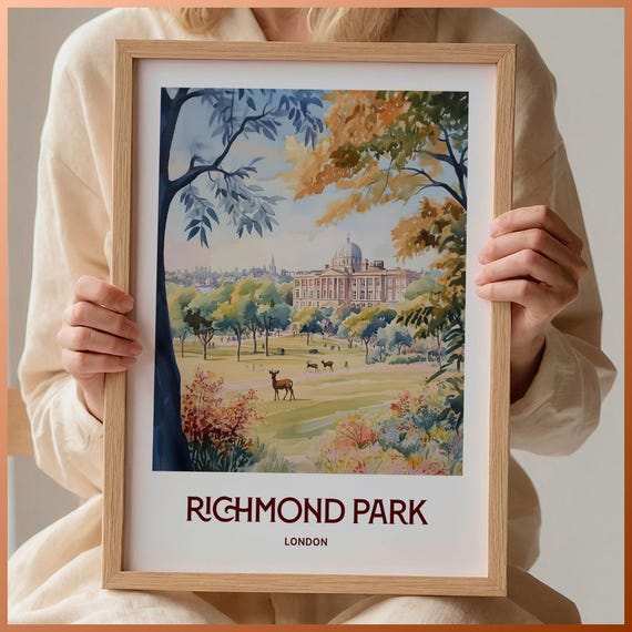 Richmond Park Print Minimalist Richmond Poster Pastel Deer Art London Landscape British Park Illustration Retro Travel Decor C35 803