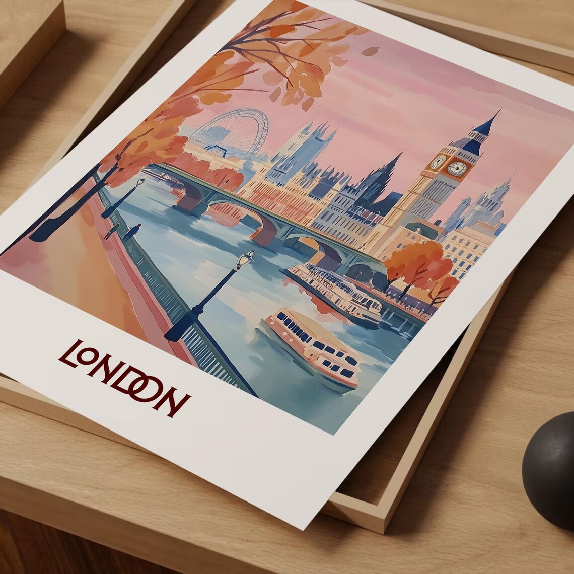 London City Skyline Autumn Thames Big Ben and London Eye Poster - Image 2