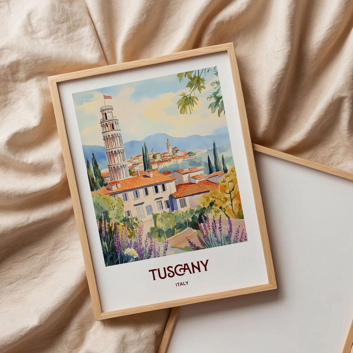 Tuscany Italy Historic Tower Lavender Watercolor Travel Poster - Image 3