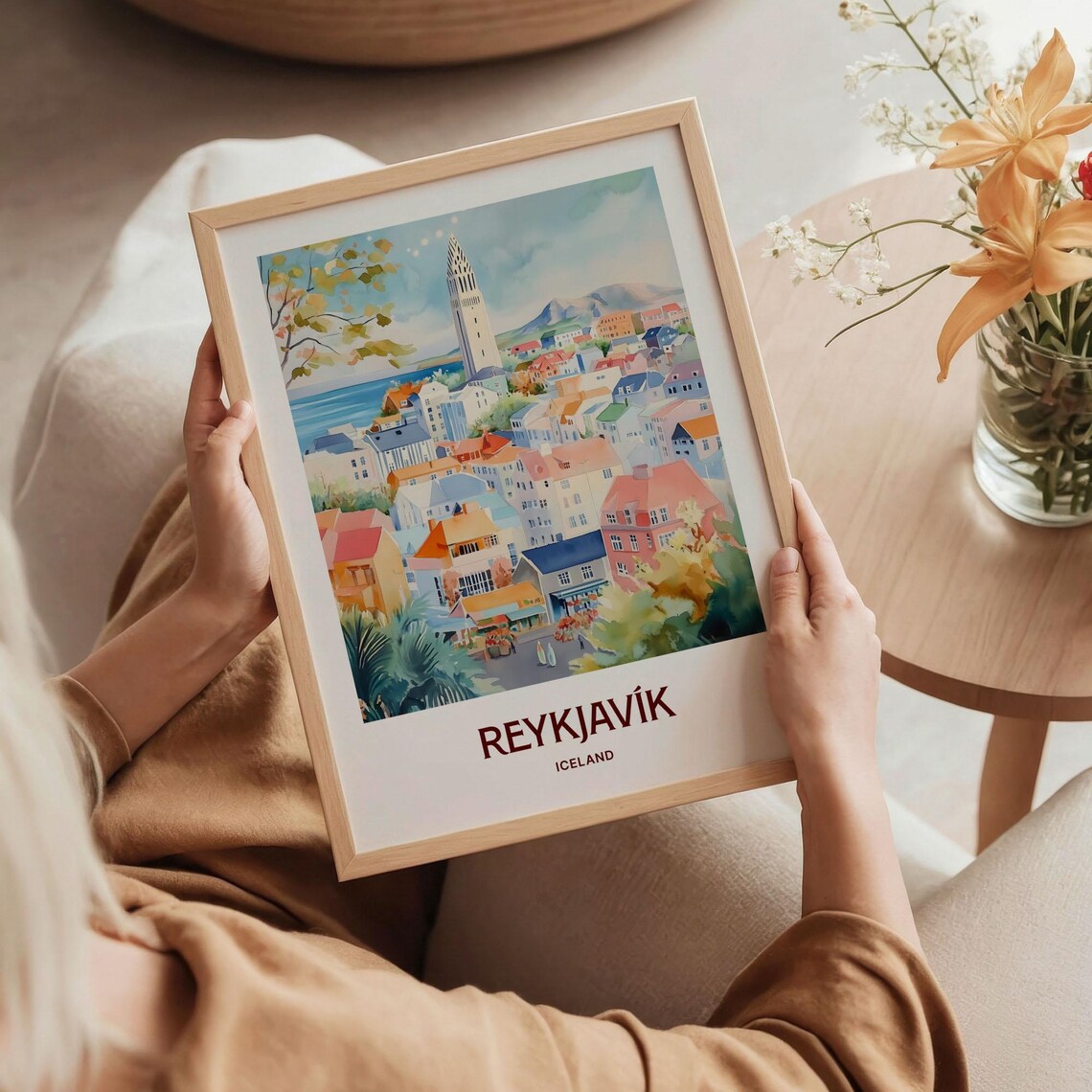 Reykjavik Iceland Hallgrimskirkja Colorful City Watercolor Travel Poster - Image 5