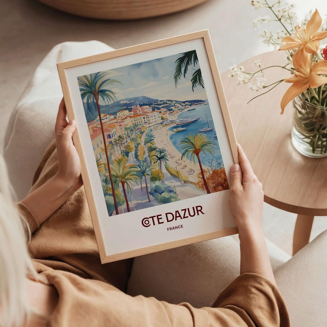 Cote dAzur France Riviera Palm Beach Watercolor Travel Poster - Image 5