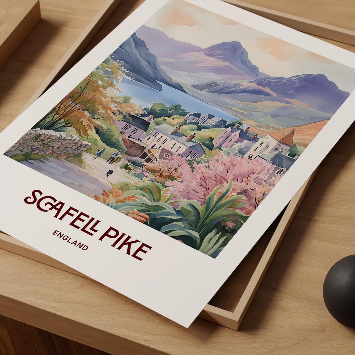 Scafell Pike Lake District Mountain Village Watercolor England Print - Image 2