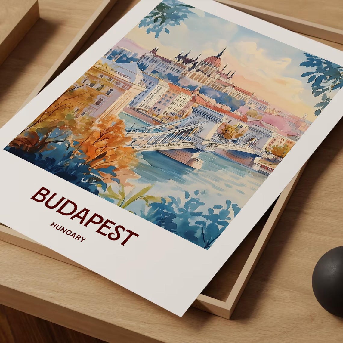 Budapest Hungary Pastel Parliament Bridge Danube View Poster - Image 2