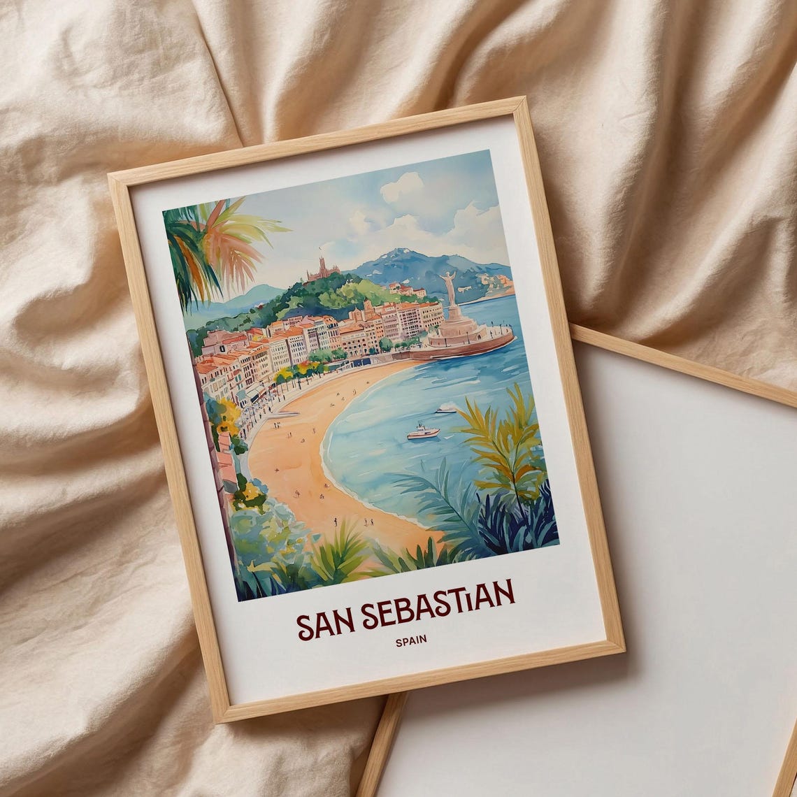 San Sebastian Spain La Concha Bay Beach Watercolor Travel Poster - Image 3