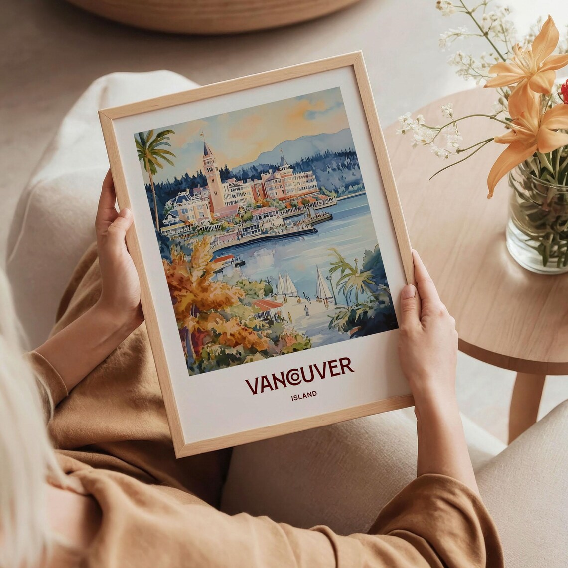 Vancouver Island Canada Harbor Sailboats Watercolor Coastal Travel Poster - Image 5