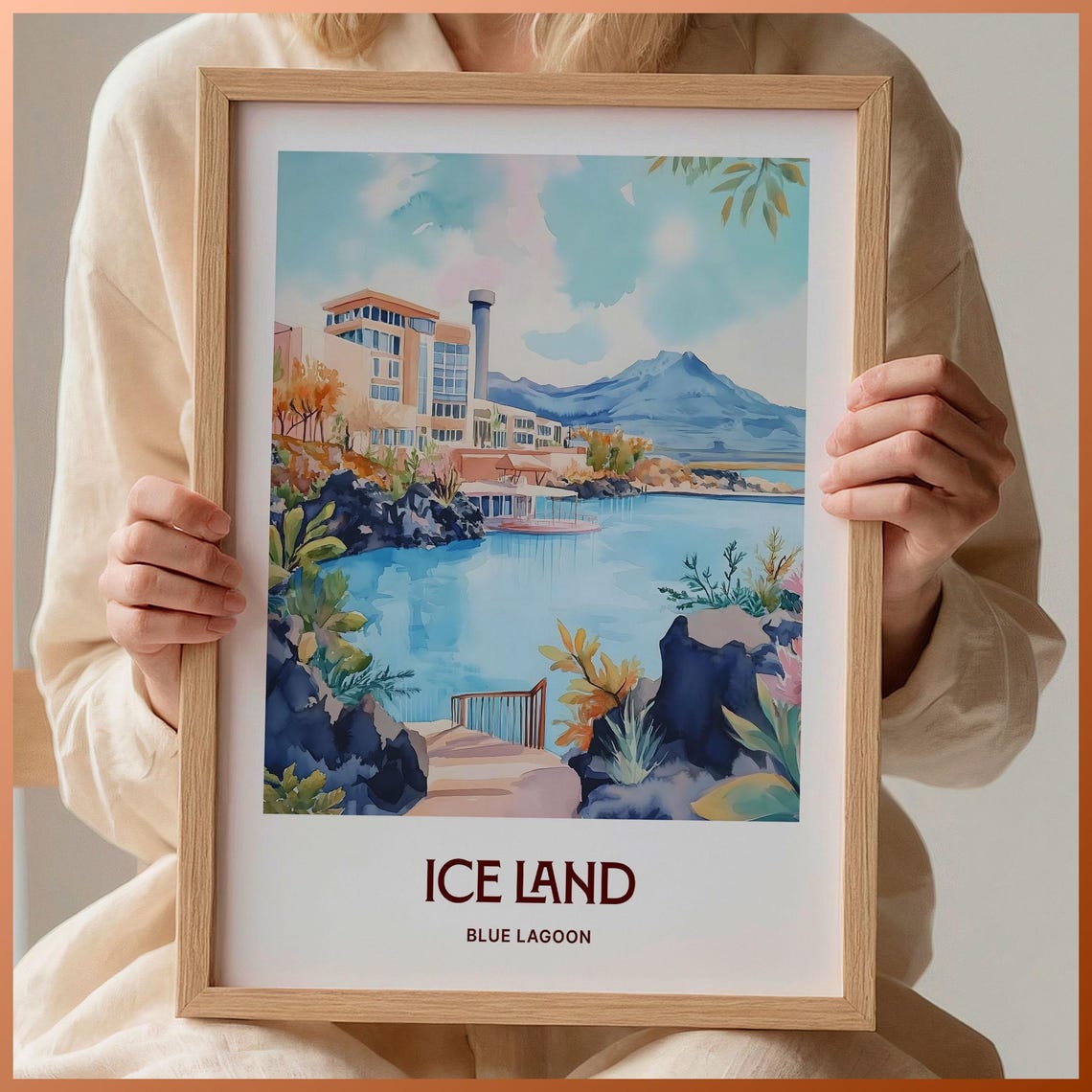 Iceland Blue Lagoon Geothermal Hot Spring Watercolor Travel Poster
