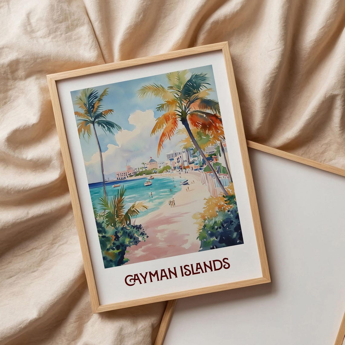 Cayman Islands Turquoise Beach Palm Tree Watercolor Tropical Poster - Image 3