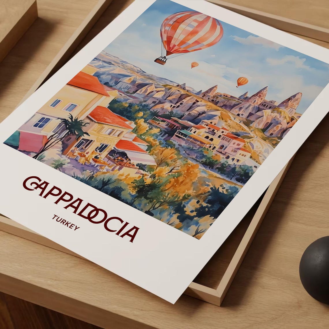 Cappadocia Turkey Hot Air Balloons Cave Rocks Watercolor Travel Poster - Image 2
