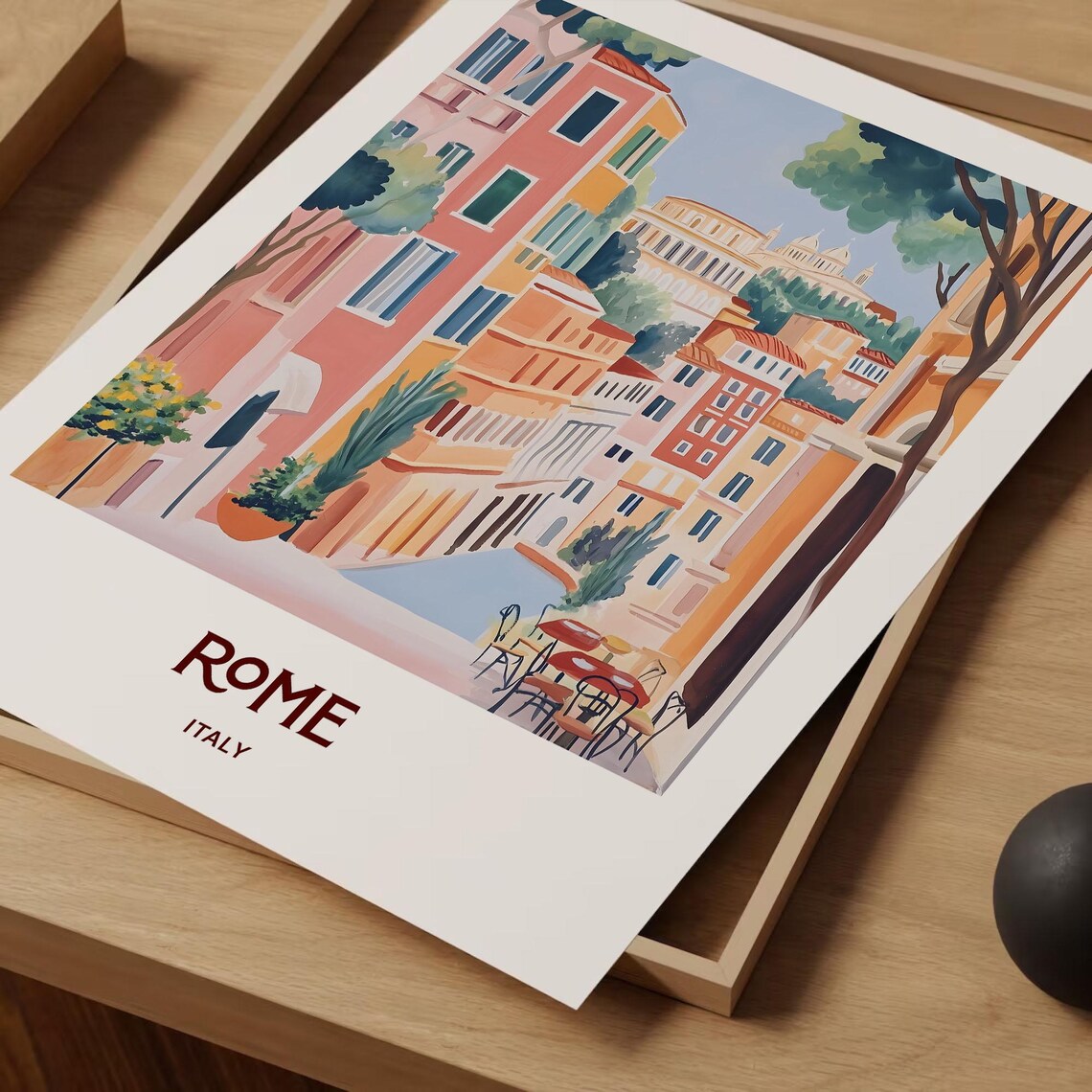 Rome Italy Colosseum Street Cafes Minimalist Travel Art Poster - Image 2