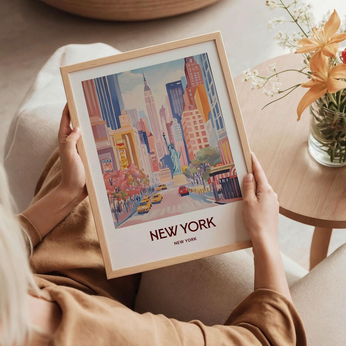 New York City Street Statue Of Liberty Empire State Cabs Travel Poster - Image 5