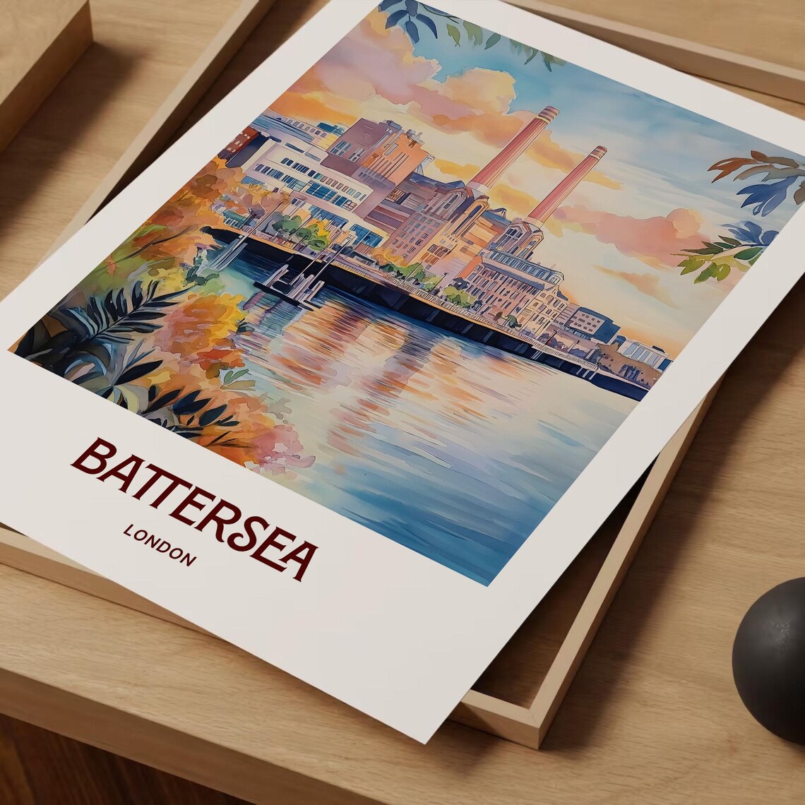Battersea London Power Station River Watercolor City Travel Poster - Image 2