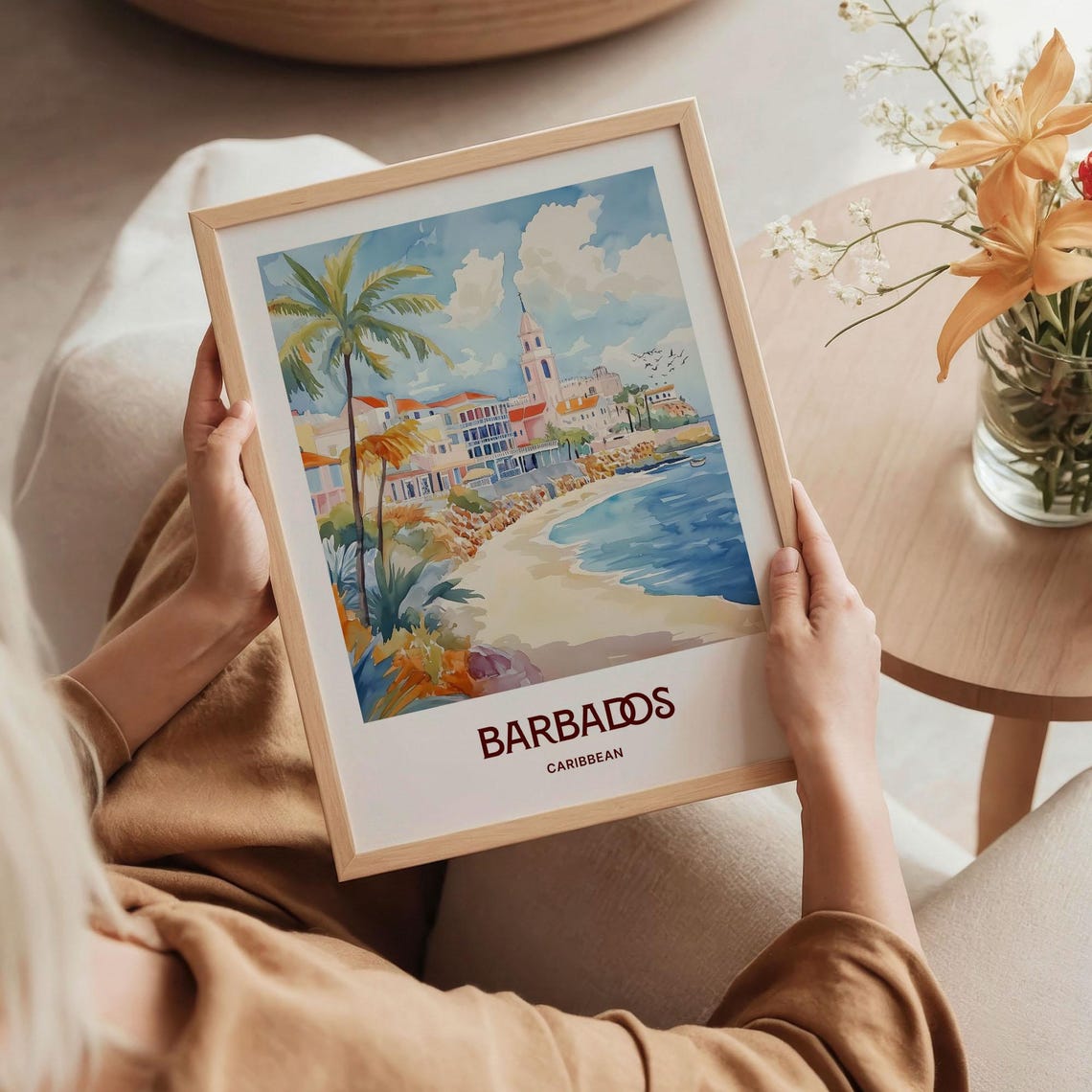 Barbados Caribbean Beach Palm Trees Colonial Coastal Town Poster - Image 5