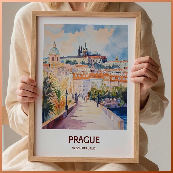 Prague Czech Republic Pastel Charles Bridge Castle View Poster