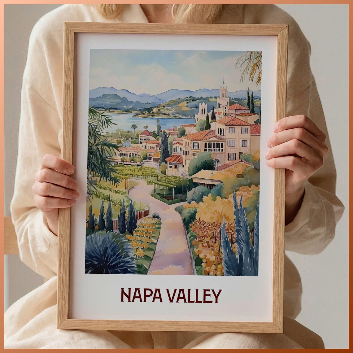 Napa Valley California Vineyards Wine Country Watercolor Travel Poster