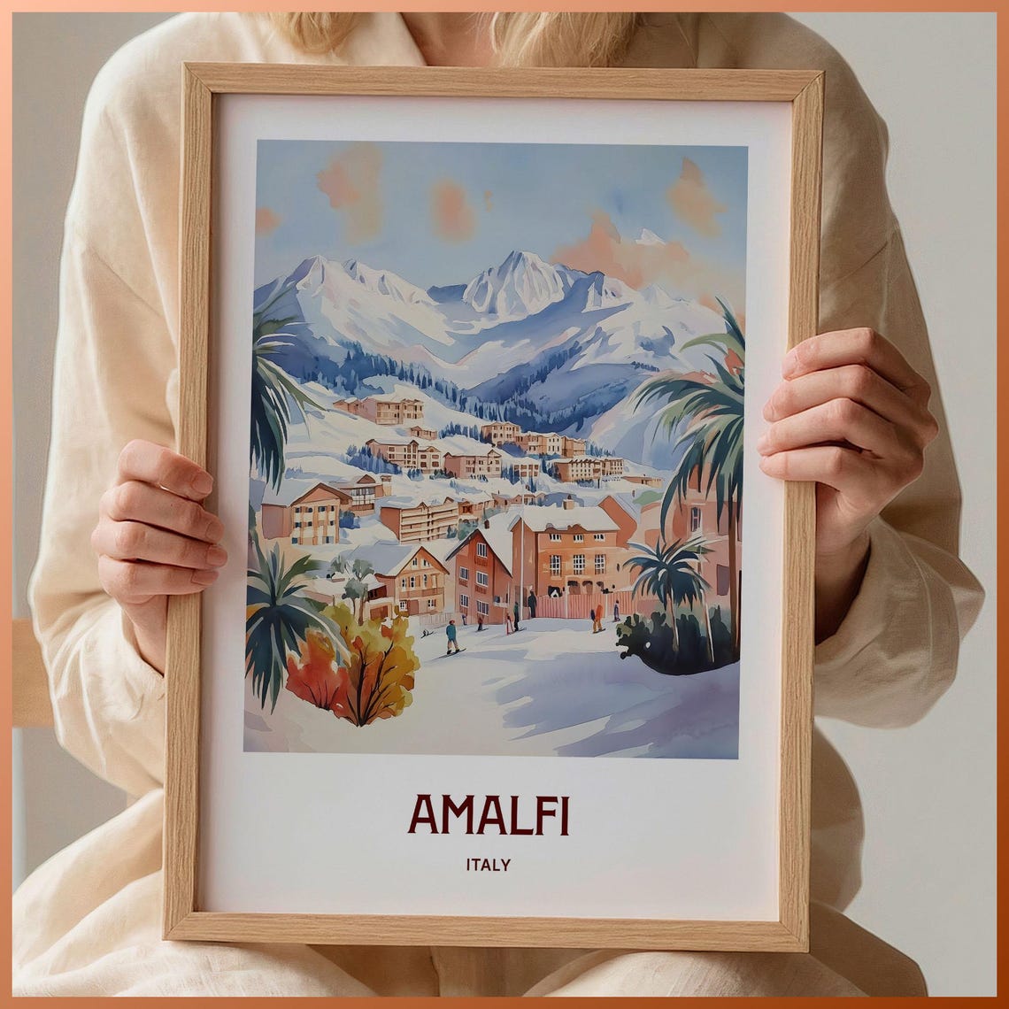 Amalfi Coast Travel Print Amalfi City Wall Art Minimalist Italy Poster Pastel Travel Decor Retro Cityscape Art C35 883